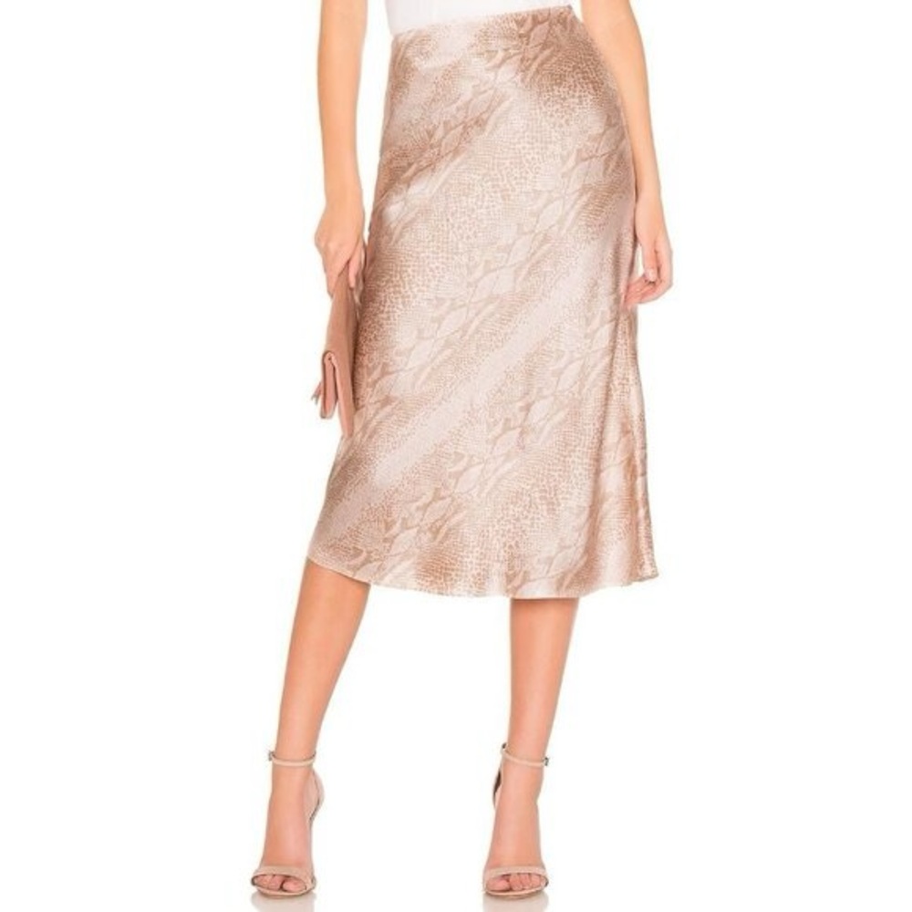 Amanda Uprichard Paulina Snake Print Slip Silk Skirt in Champagne Pink Snake